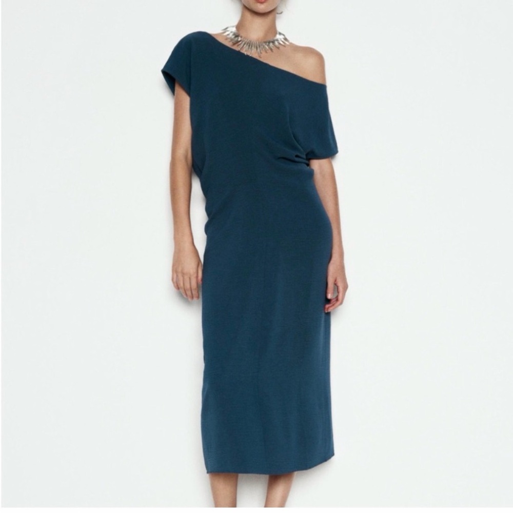 Zara Teal One-Shoulder Midi Dress
